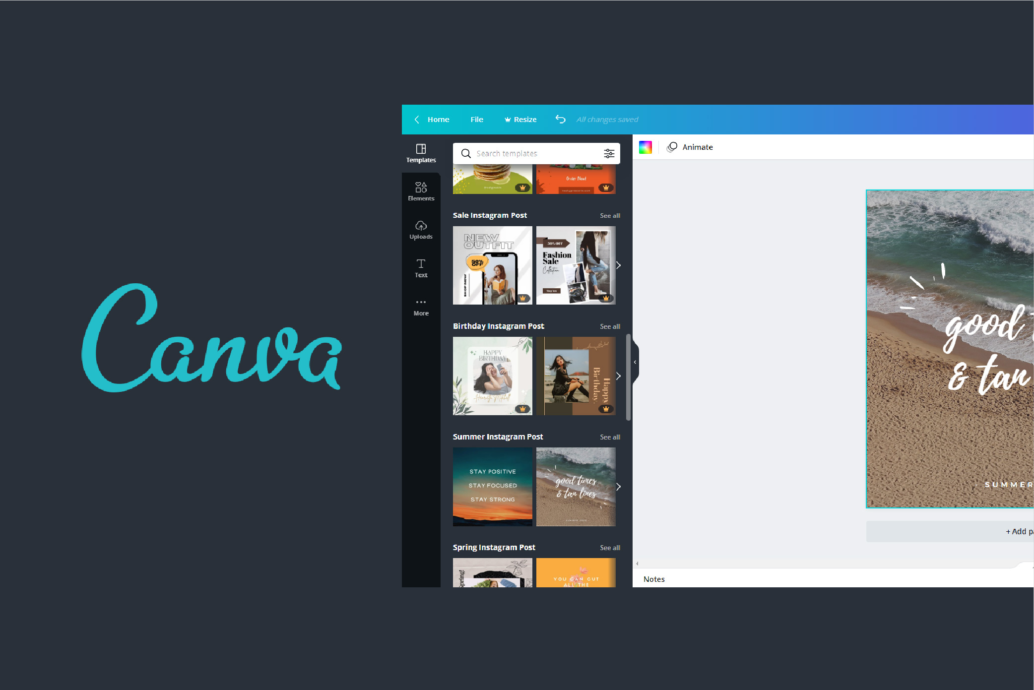 UI of Canva software