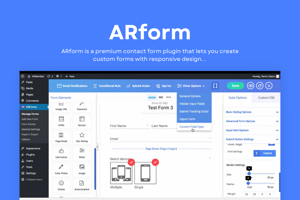 ARform contact form plugin