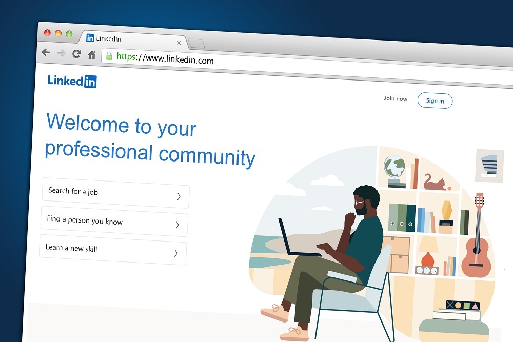 A business and employment-oriented online service LinkedIn displayed on a web browser