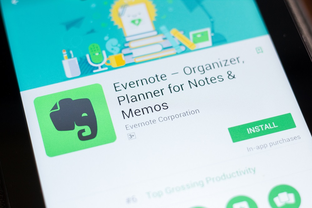 Evernote - Organizer, Planner for Notes mobile app on the display of tablet PC.