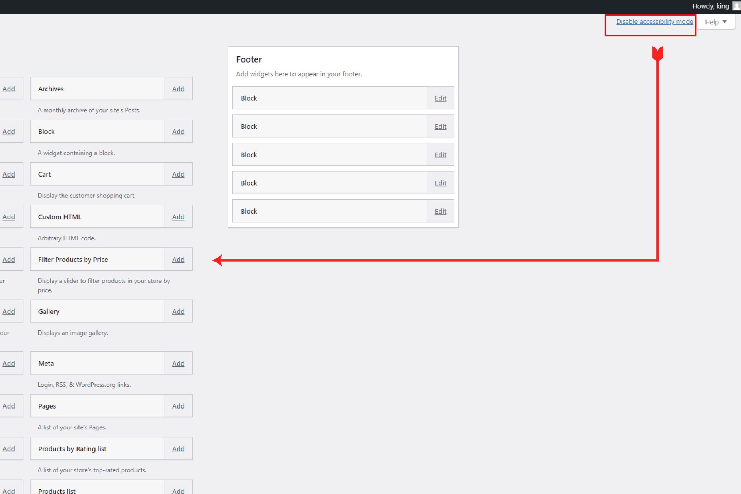 How to Use Accessibility mode of wordpress widgets